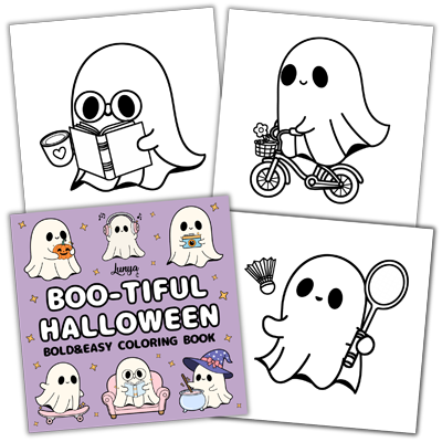 Boo-tiful Halloween Bold and Easy Coloring Book by Lunya