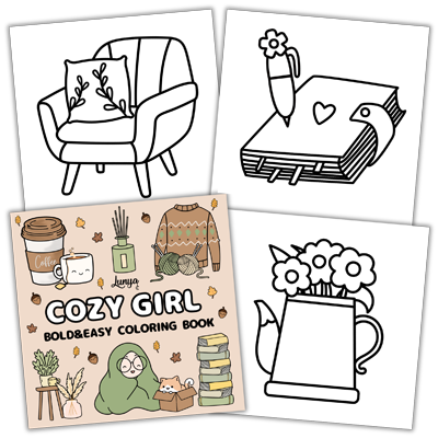 Cozy Girl Bold and Easy Coloring Book by Lunya