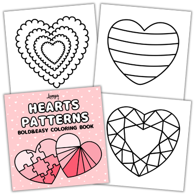 Hearts Patterns Bold and Easy Coloring Book by Lunya