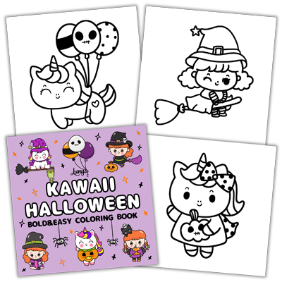 Kawaii Halloween Bold and Easy Coloring Book by Lunya